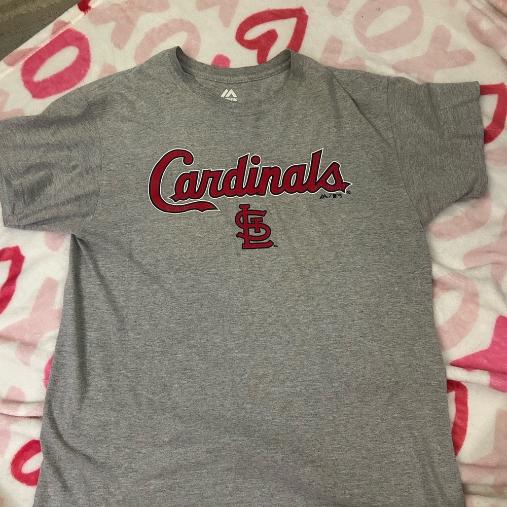 Majestic Gray and Red Cardinals Tee Short Sleeve